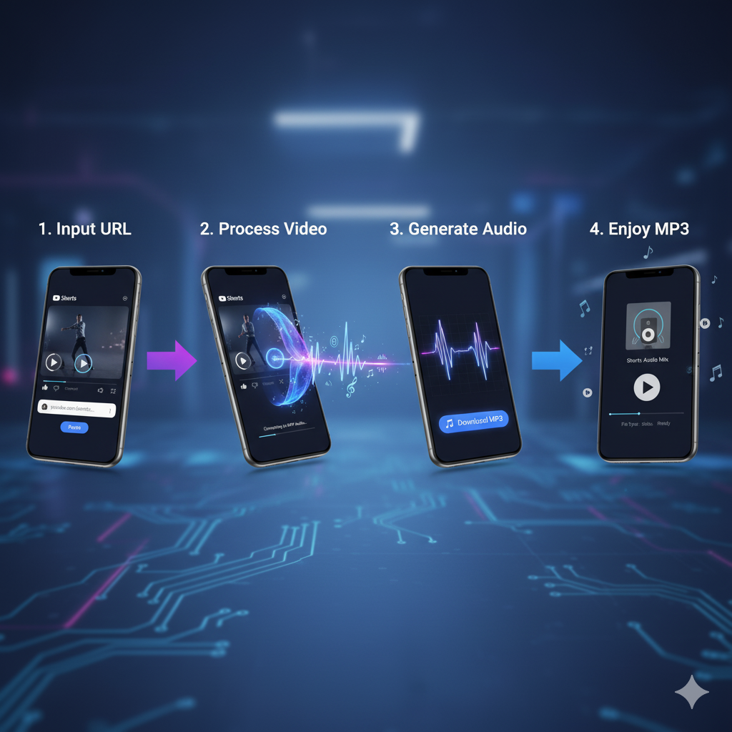 YouTube Shorts to MP3 conversion process - step by step visual guide